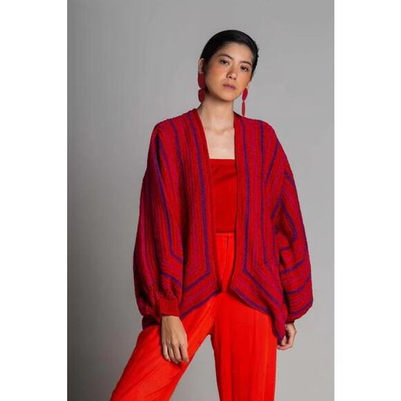 Catarina Mina Sweaters - New Handmade Casaco Striped Cardigan by Catarina Mina $589 ONESIZE Miss Violet